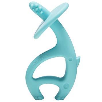 Dancing Elephant Soft Silicone Baby Teething Toy &Toothbrush/Gum Massager for teething pain relief,soft and durable. For baby teeth eruption period, 3M+. With a teether/pacifier clip.